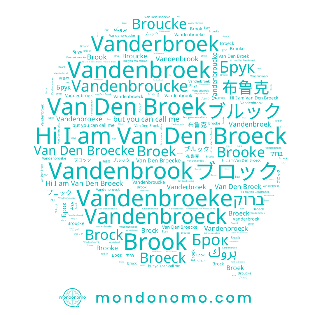 name Van Den Broek, name ブルック, name Брок, name Brock, name Vandenbroeke, name Van Den Broeck, name Broeck, name Broucke, name بروك, name Vanderbroek, name Brooke, name Брук, name Broek, name ブロック, name ברוק, name Vandenbroucke, name Van Den Broecke, name Brook, name Vandenbroek, name Vandenbroeck, name 布鲁克, name Vandenbrook